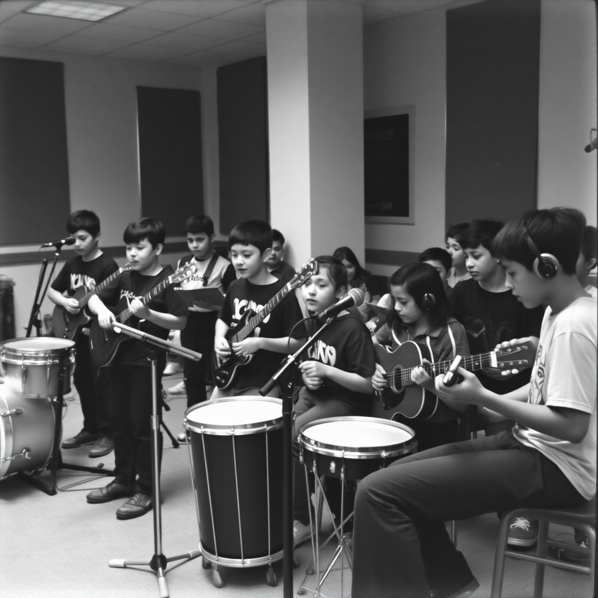 Students playing instruments at a community music workshop